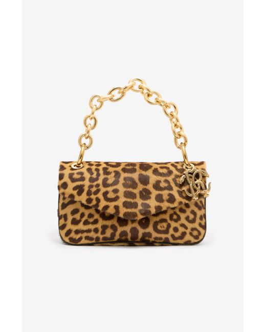 Roberto Cavalli Metallic Small Bag With Leopard Skin Print And Chain