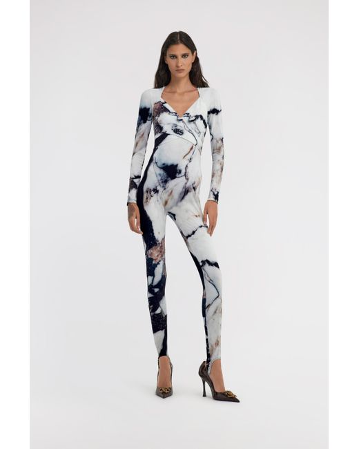 Roberto Cavalli Blue Marble Print Jumpsuit