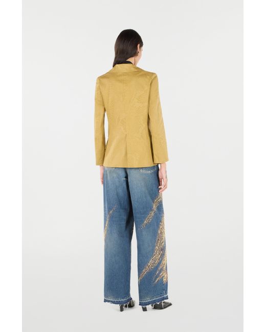 Roberto Cavalli Yellow Double-Breasted Jacket With Python Pattern