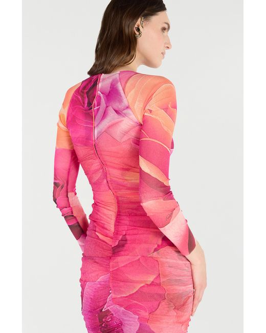 Roberto Cavalli Pink Sheath Dress With Rose Print