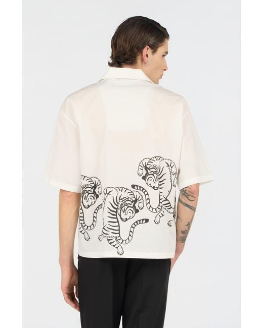 Roberto Cavalli White Ivory Shirt With Tigers And Logo for men