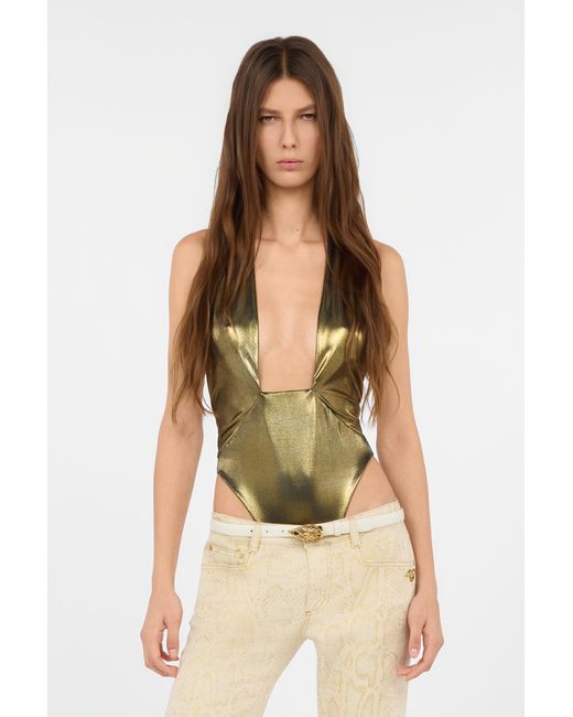 Roberto Cavalli Metallic One-Piece Swimsuit With Geometric Neckline