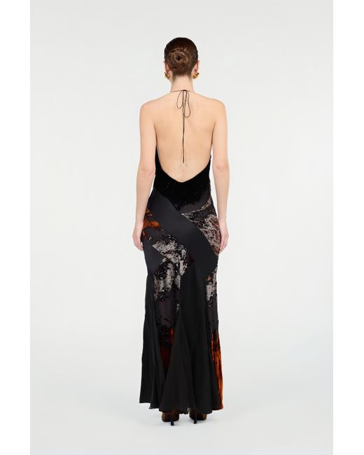 Roberto Cavalli Black Long Dress With Marine Print