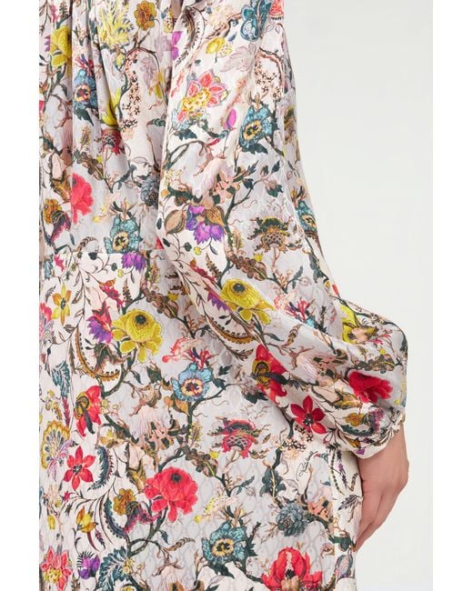 Roberto Cavalli White Long Silk Dress With Florentine Flowers Print