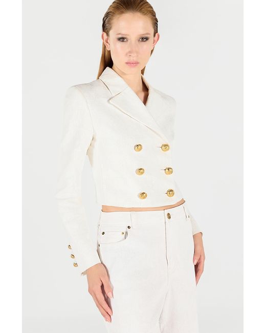 Roberto Cavalli Natural Wall Print Cropped Jacket