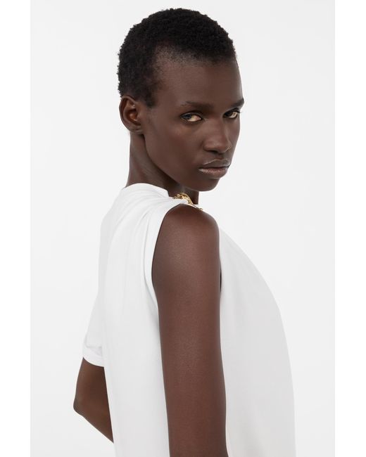 Roberto Cavalli White Asymmetric T-Shirt With Snake Motif