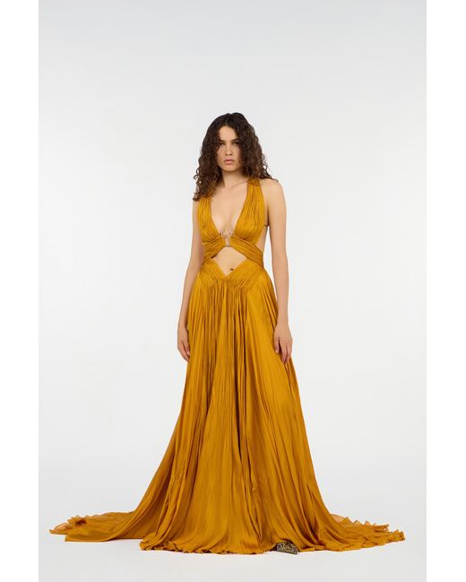 Robe Très Longue En Pure Soie Roberto Cavalli en coloris Yellow