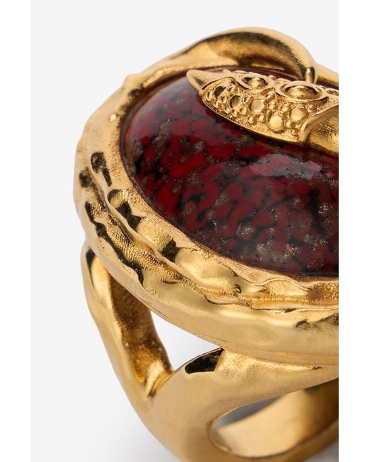 Roberto Cavalli Multicolor Golden Cocktail Ring With Ruby Stone