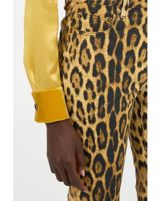Roberto Cavalli Multicolor Denim Jeans With Jaguar Skin Print