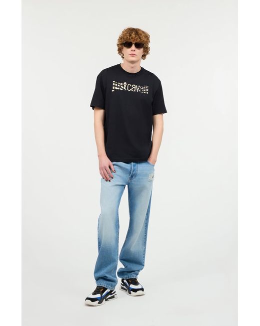 Roberto Cavalli Blue Jeans With Destroyed-Effect Logo for men