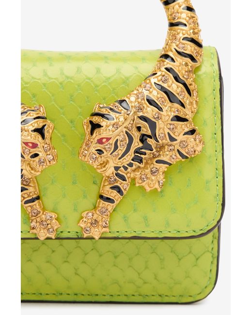 Roberto Cavalli Yellow Roar Bag With Bejeweled Tigers