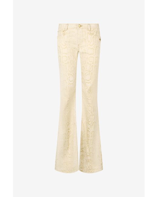 Roberto Cavalli White Flared Jeans With Python Motif