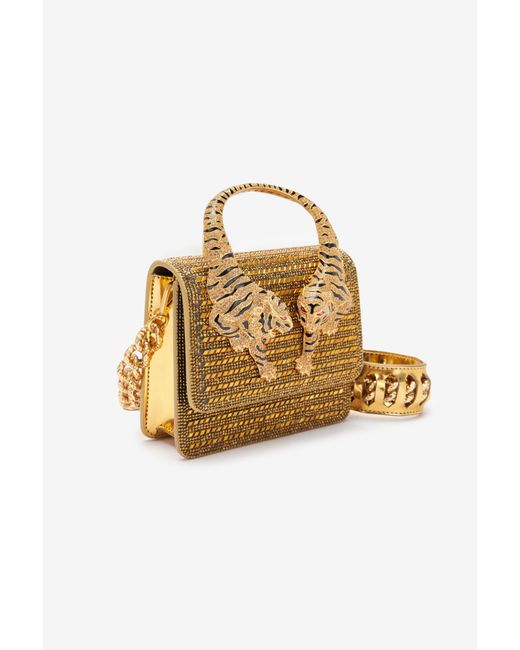 Roberto Cavalli Metallic Mini Roar Bag With Crystals