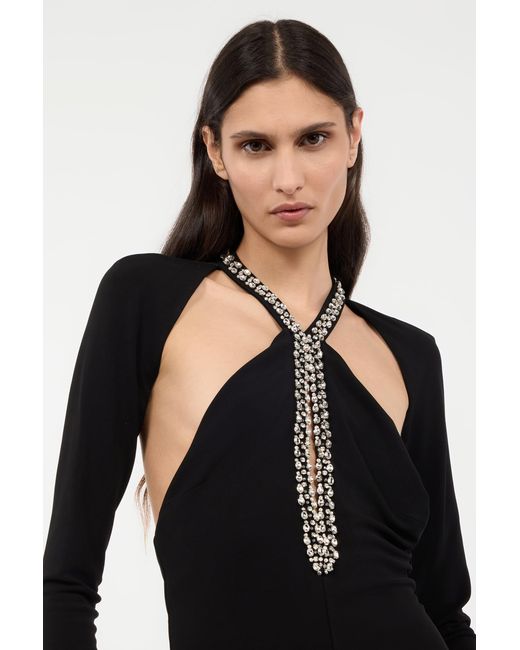 Roberto Cavalli Black Mini Dress With Cut-Out And Bejeweled Neckline