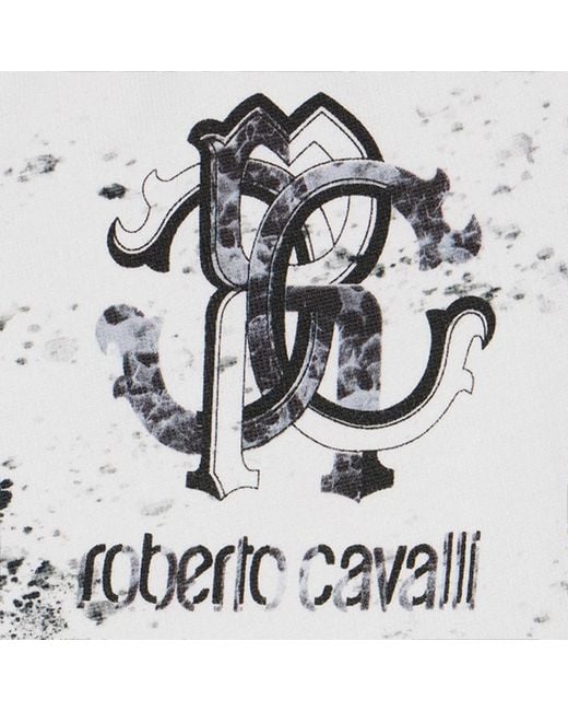 Roberto Cavalli White Splatter Print Trousers With Monogram Rc for men