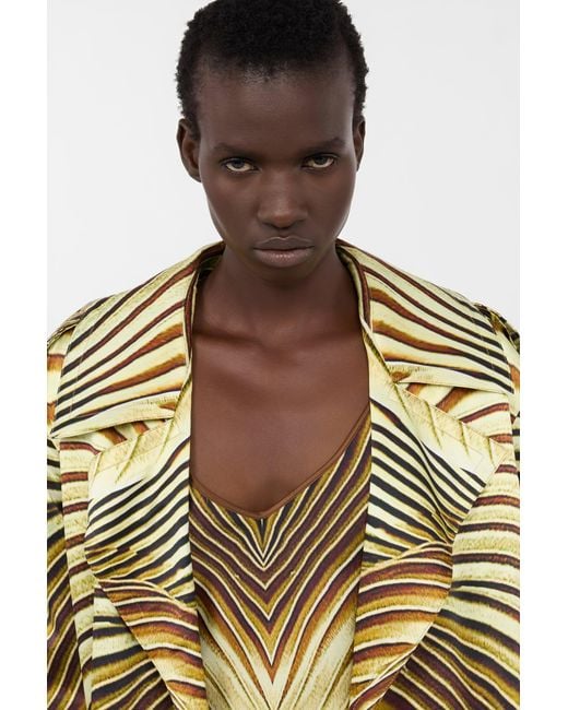 Roberto Cavalli Metallic Silk Trench Coat With Iside Print