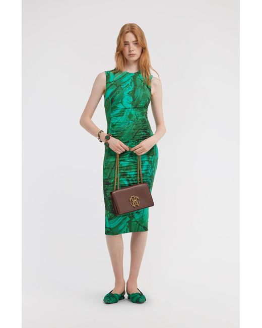 Roberto Cavalli Green Malachite Print Midi Dress