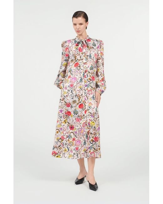 Roberto Cavalli White Long Silk Dress With Florentine Flowers Print