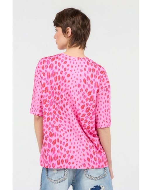 Roberto Cavalli Pink The Jaguar Kiss Print T-Shirt