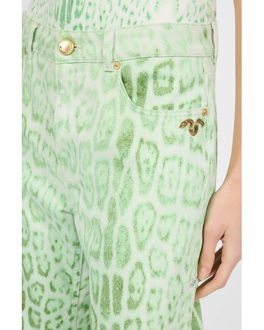 Roberto Cavalli Green Cotton Denim With Jaguar Mint Print