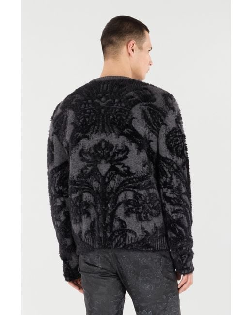 Roberto Cavalli Black Sweater With Plush Brocade Pattern for men