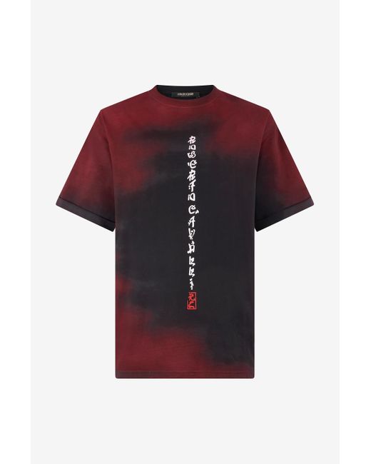 Roberto Cavalli Red Mottled Effect T-Shirt With Dragons And Logo for men