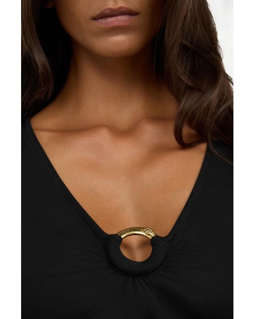 Roberto Cavalli Black Lurex Crop Top With Ring Detail