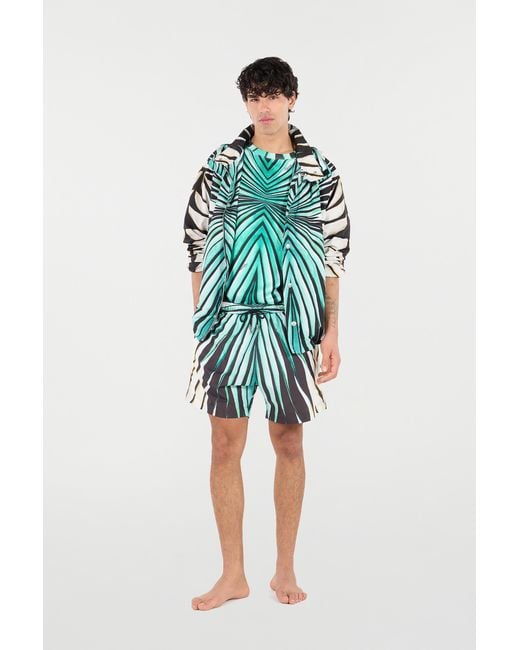 Roberto Cavalli Green Ray Of Sea Print Bomber for men