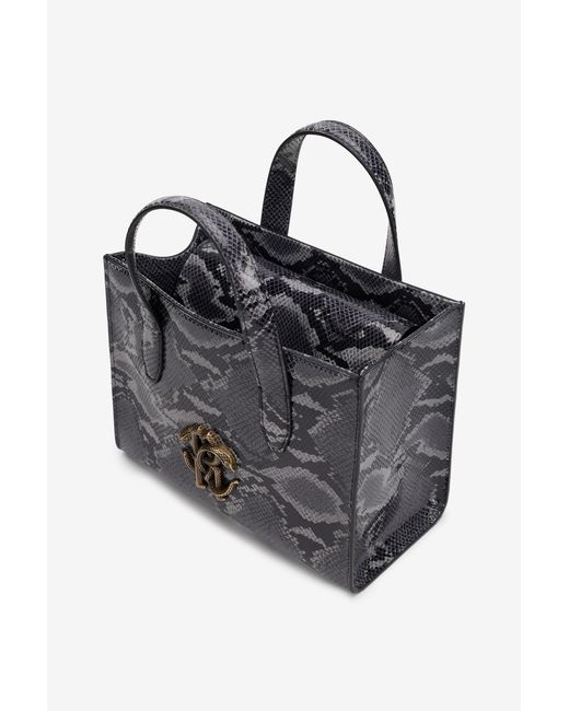 Roberto Cavalli Black Snake Print Shopping Bag