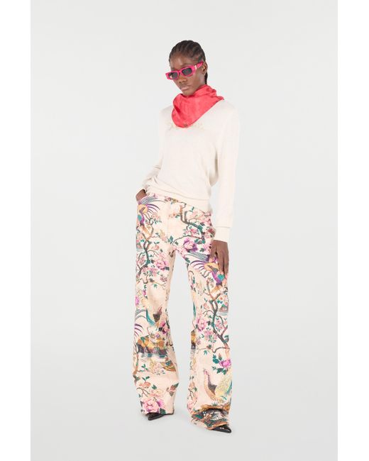 Jean À Imprimé Oriental Bird Roberto Cavalli en coloris White