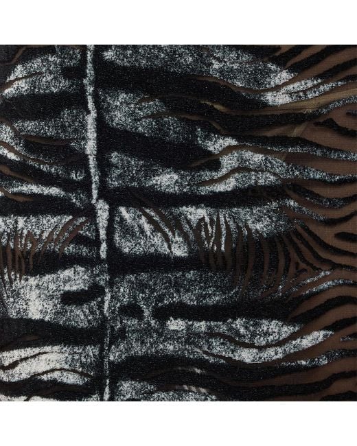 Roberto Cavalli Black Long See-Through Dress With Zebra Pattern