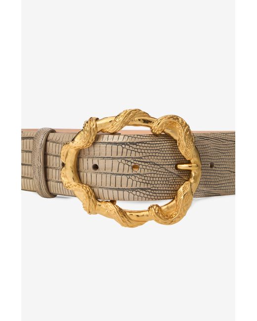 Roberto Cavalli White Ivory Belt With Cobra Print And Snake Buckle