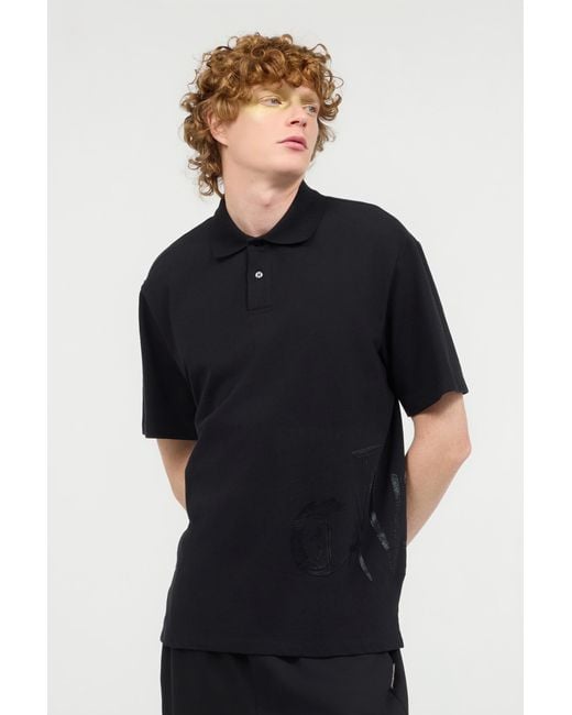 Roberto Cavalli Black Polo Shirt With Monogram And Lettering for men