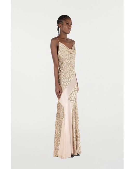 Roberto Cavalli White Long Slip Dress With Leopard Print Pattern