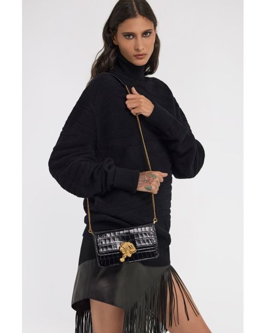 Roberto Cavalli Black Crocodile-Embossed Shoulder Bag