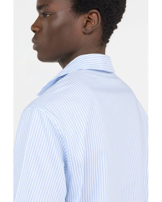 Roberto Cavalli Blue Striped Cotton Shirt With Monogram Rc Patch for men