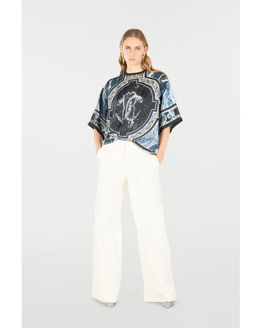 Roberto Cavalli Gray T-Shirt With Mirror Snake Monogram And Marble Print