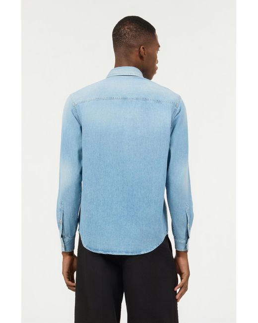 Roberto Cavalli Blue Denim Shirt With Mirror Snake Monogram for men