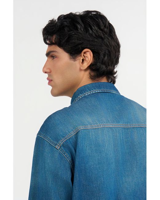 Roberto Cavalli Blue Denim Shirt With Tiger Embroidery for men