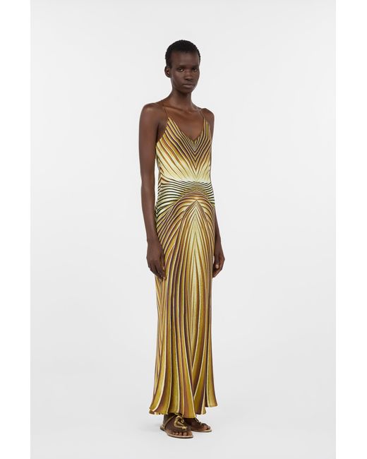 Roberto Cavalli Metallic Long Silk Dress With Iside Print