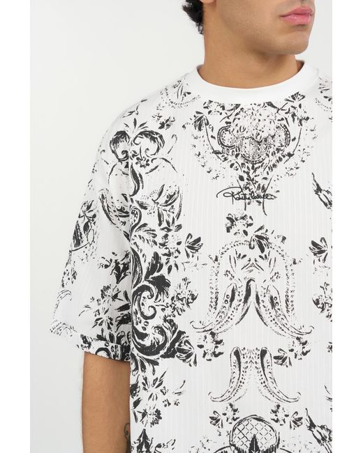 Roberto Cavalli White T-Shirt With Ornamental Design for men