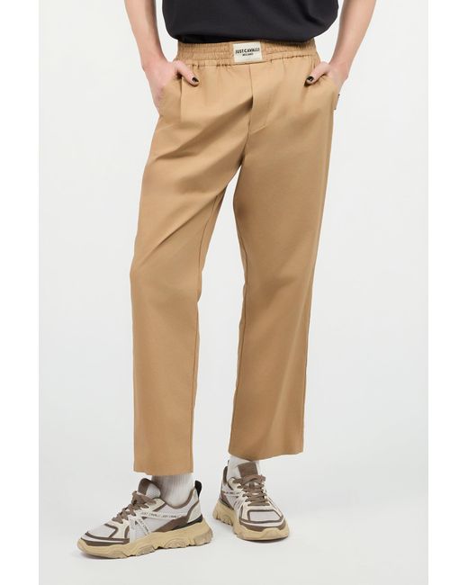Roberto Cavalli Natural Cotton Pants With Front Logo for men