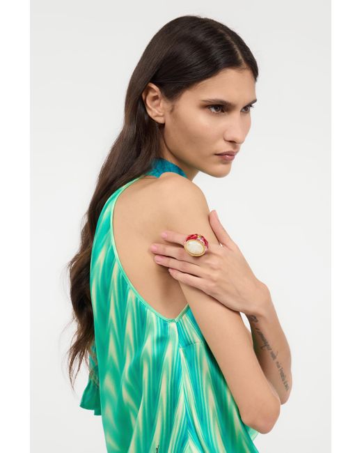Roberto Cavalli Pink Cocktailring Mit Schuppen Und Stein