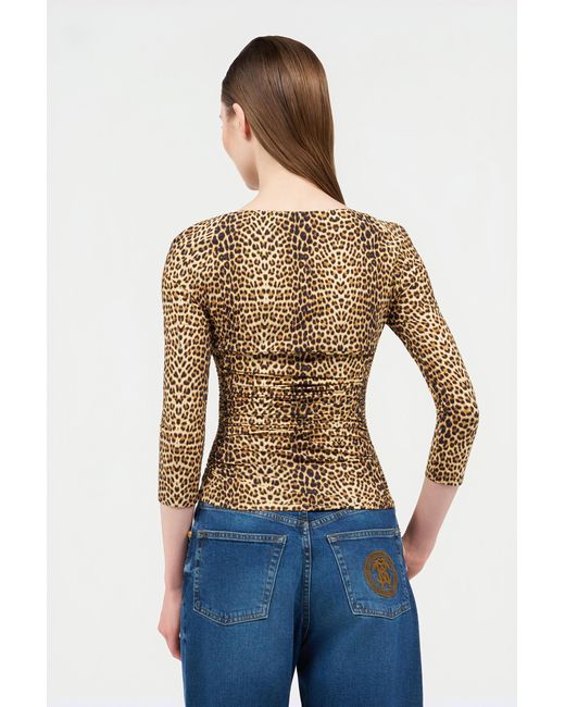 Roberto Cavalli Brown Long-Sleeve Top With Baby Jaguar Print