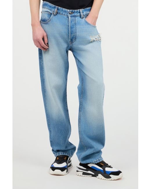 Roberto Cavalli Blue Jeans With Destroyed-Effect Logo for men