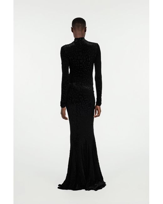 Roberto Cavalli Black Long Dress With Jaguar Skin Pattern