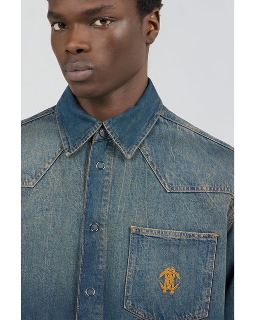 Roberto Cavalli Blue Denim Shirt With Monogram Rc for men
