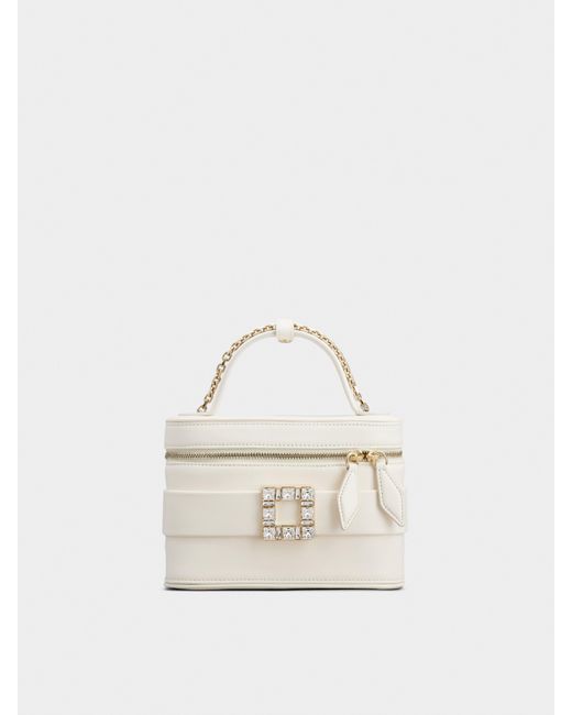 Roger Vivier White Vanity Strass Buckle Micro Bag In Leather