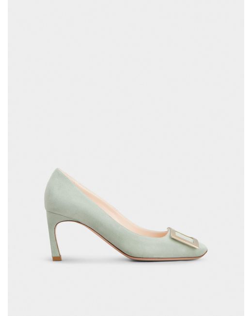 Roger Vivier White Trompette Metal Buckle Pumps