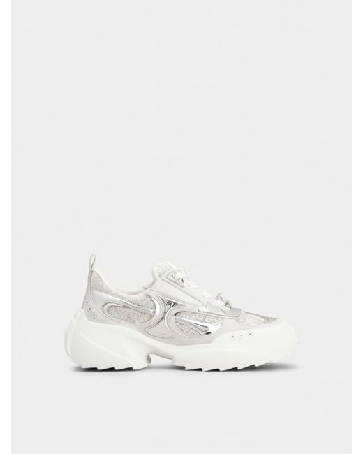 Roger Vivier White Viv' On The Run Sneakers With Sequins